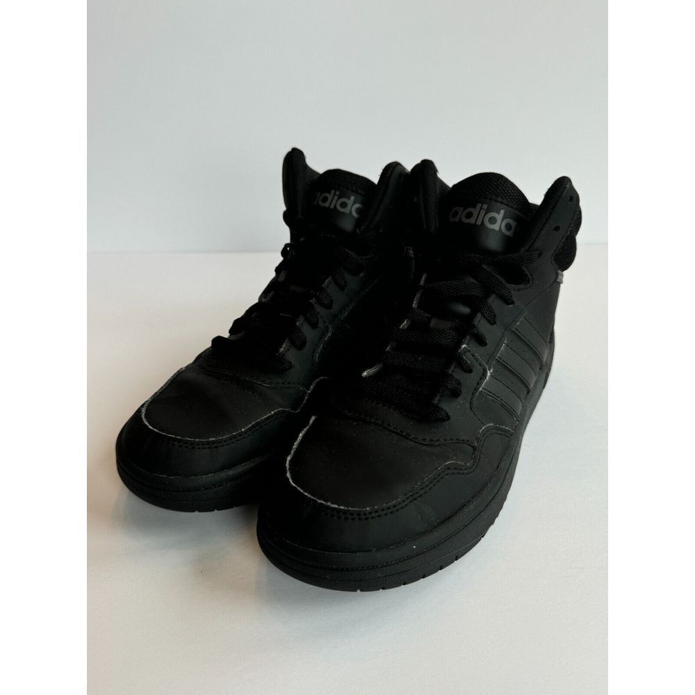 Adidas Hoops Mid Shoes Youth Sz 5 Triple Black Sneakers Trainers HR0228